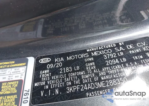 2021 Kia Forte Lxs from USA, damaged, VIN 3KPF24AD3ME288350